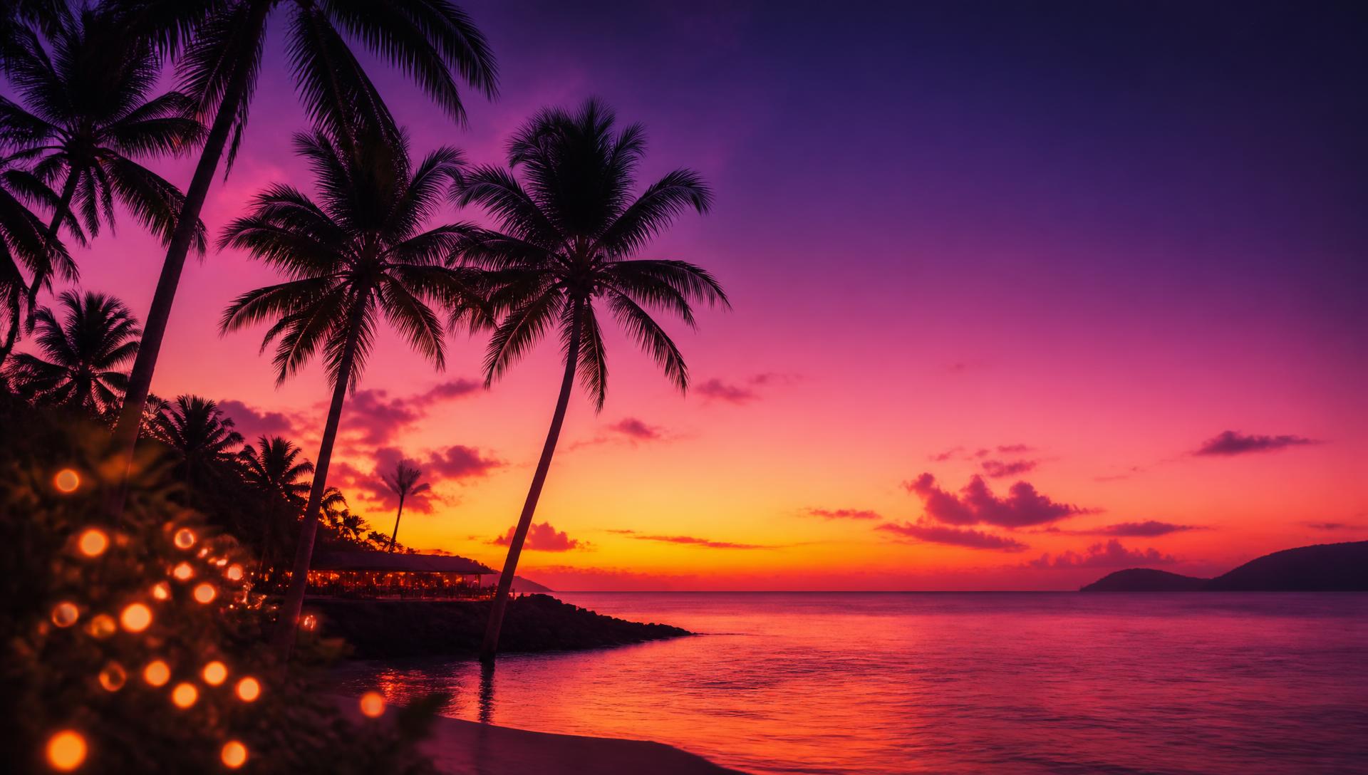 Palm trees and an evening ocean, the OtherHalf AI backdrop